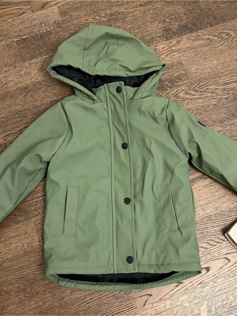 Hunter Kids Olive Hooded Raincoat with Black Lining
